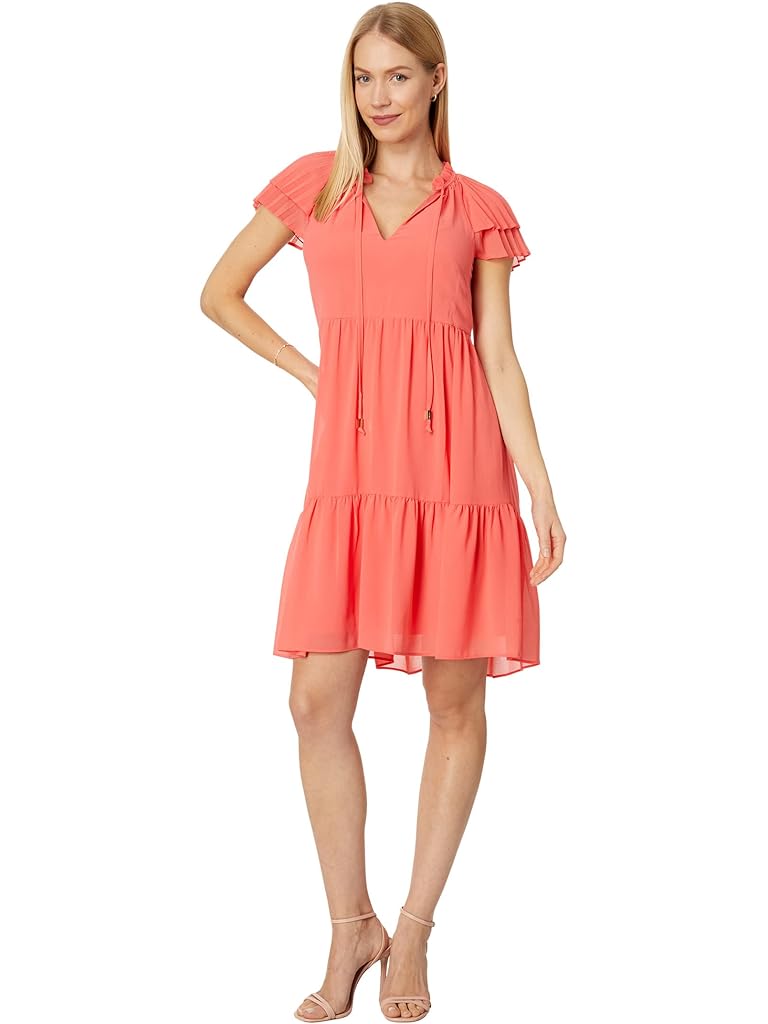 Vince Camuto Chiffon Pleated Sleeve Float Dress