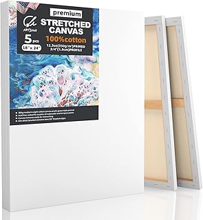 Stretched Canvases for Painting 5 Pack 18x24 Inch, 100% Cotton 12.3 oz Triple Primed Painting Canvas, 3/4" Profile Acid-Fr...