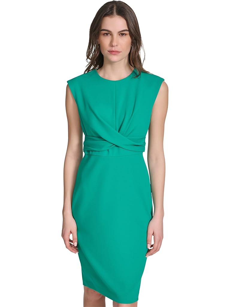 Calvin Klein Cap Sleeve Scuba Crepe Pleated Skirt Dress