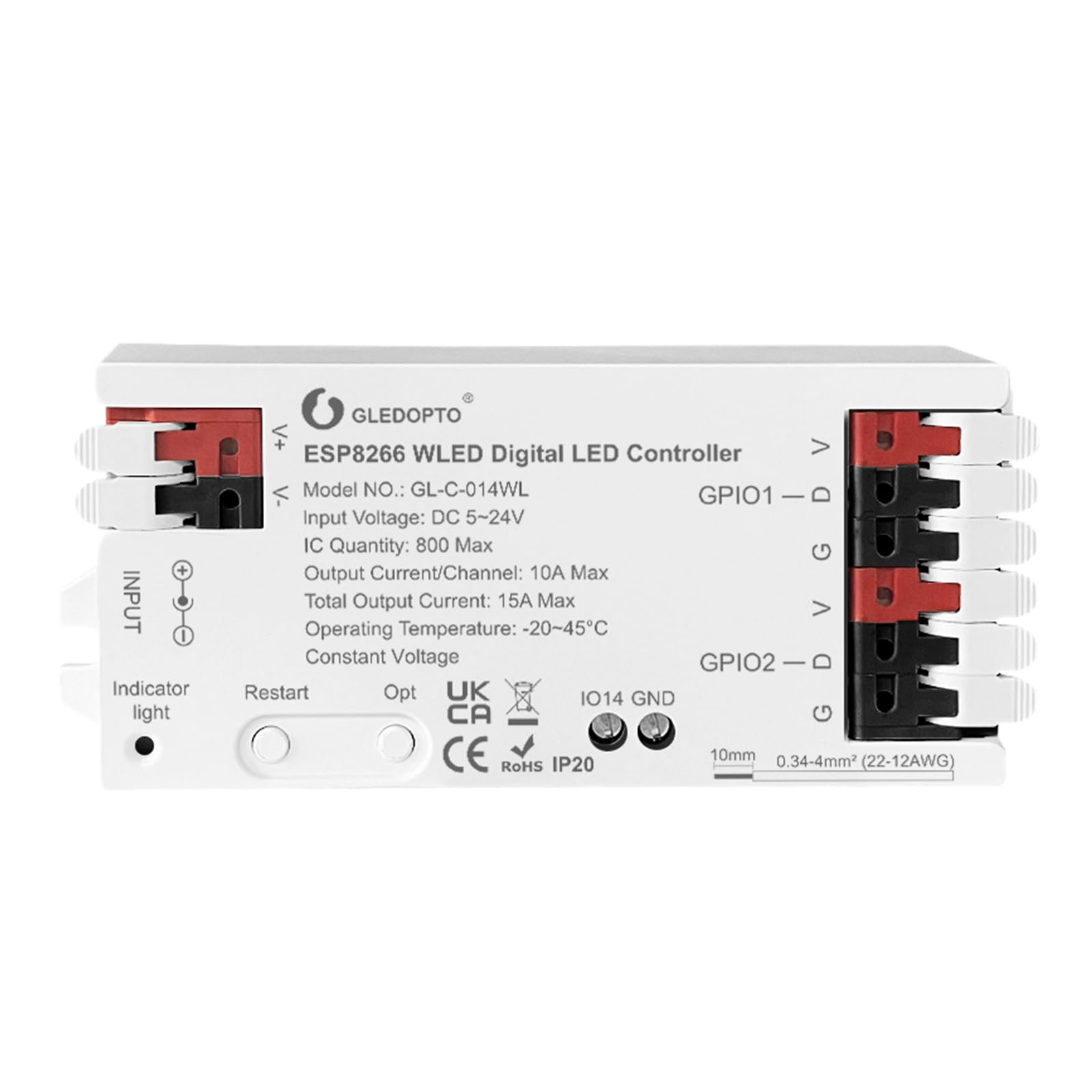 GLEDOPTO ESP8266 WLED LED Controller Dynamic RGB IC Atmosphere DIY Lighting App Control Work with Alexa Easy Wiring for WS2811 WS2812 SK6812 TM1814 WS2813 WS2815 Addressable FCOB Strip Light