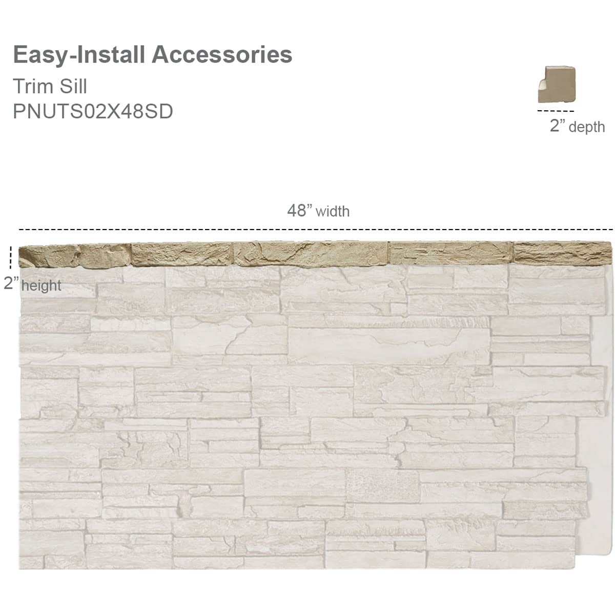 Ekena Millwork PNUTS02X48SR Universal Trim Sill for Stonewall Faux Stone Siding Panels, Smokey Ridge