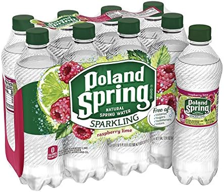 Poland Spring Sparkling Natural Spring Water, Raspberry Lime, 16.9 Ounce, Pack of 8