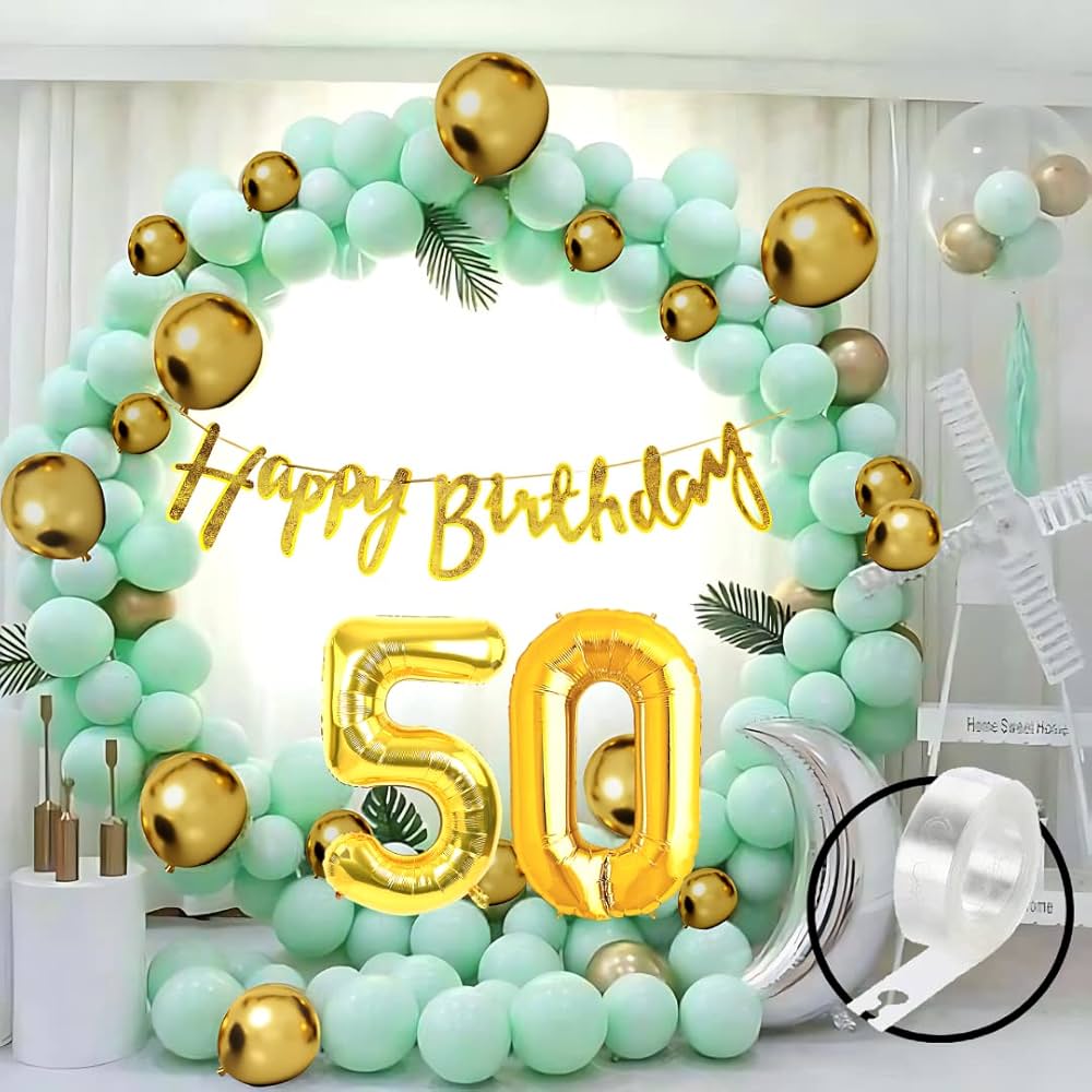 Flyloons 50th Green Gold Happy Birthday Decoration for Girls Kids ...