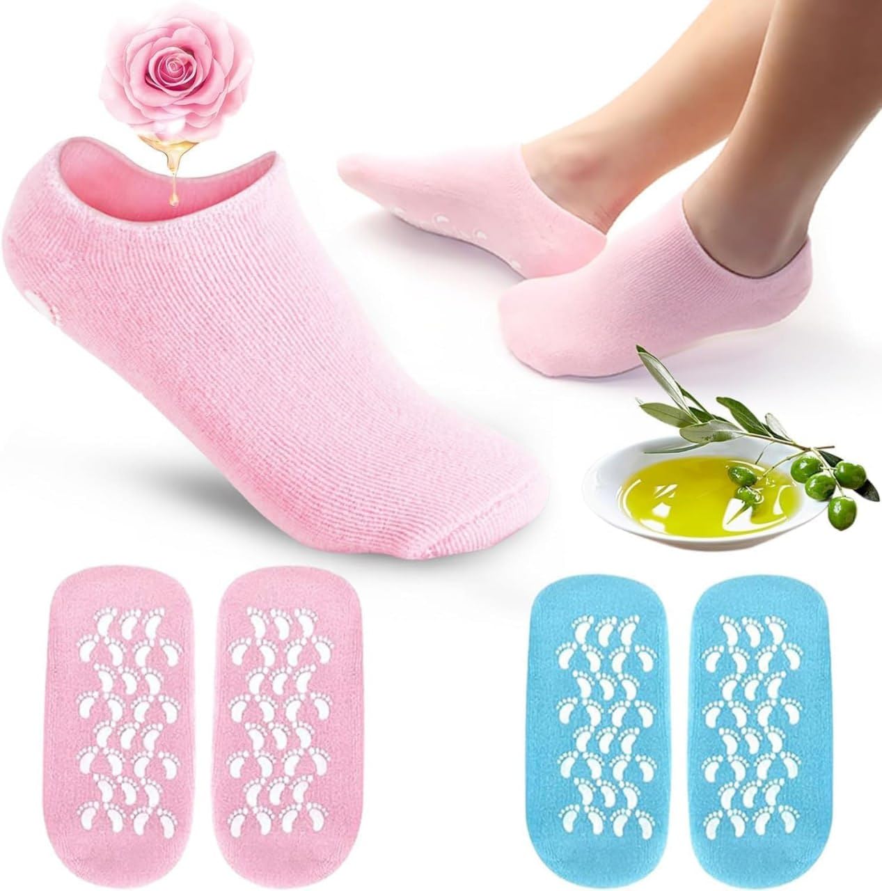 Silicone Socks for Women, Moisturizing Foot Socks, Soft Gel Socks, Aloe Socks, Women Spa Pedicure Socks for Repairing Dry Feet, Cracked Heel and Softening (1-PAIR) (GEK SOCKS)