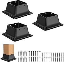 4x4 Post Base 3Pcs, Internal 3.6"x3.6" Heavy Duty Powder-Coated Steel Post Bracket Fit for Standard Wood Post Anchor, Deck...