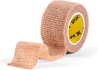 SPORTTAPE Cohesive Finger Tape - 2.5cm x 4.5m | Compression Bandage - Beige | Self-Adhesive Wrap | Thumb Tape, Toe Tape, G...