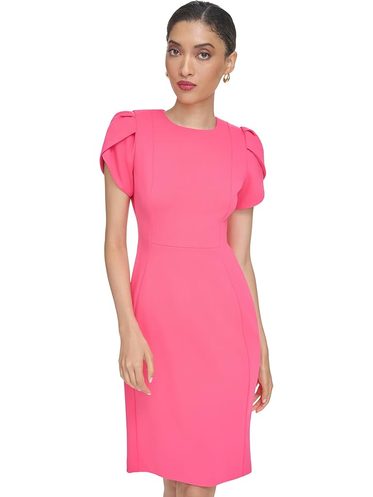 Calvin Klein Scuba Crepe Tulip Sleeve Sheath Dress