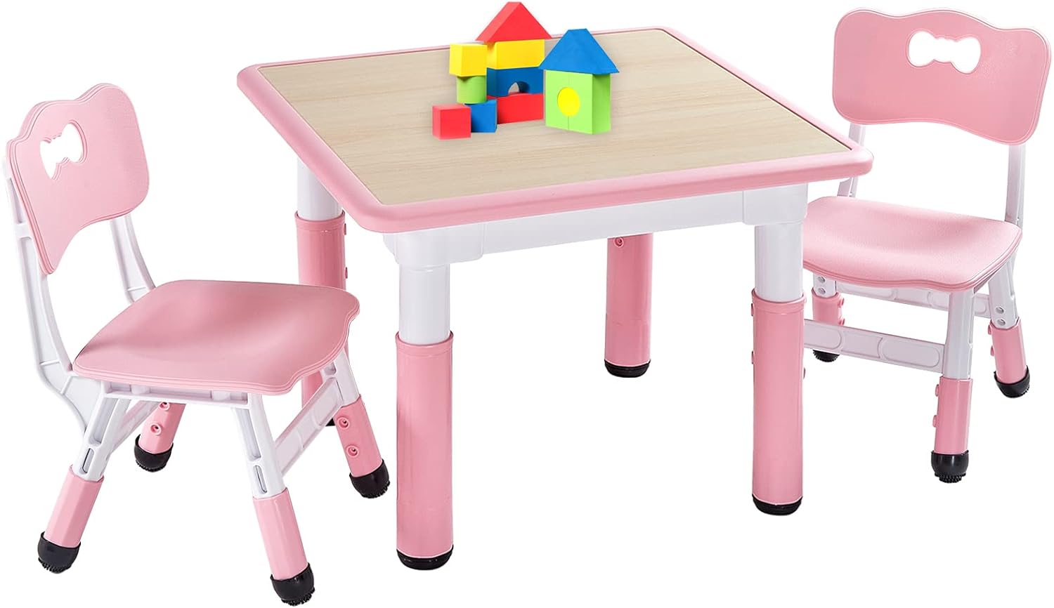 FUNLIO Kids Table and 2 Chairs Set, Height Adjustable Toddler Table and ...