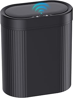 5 Gallon Bathroom Trash Can with Lid, Automatic Motion Sensor Black Trash Can, Touchless Slim Waterproof Garbage Bin for K...