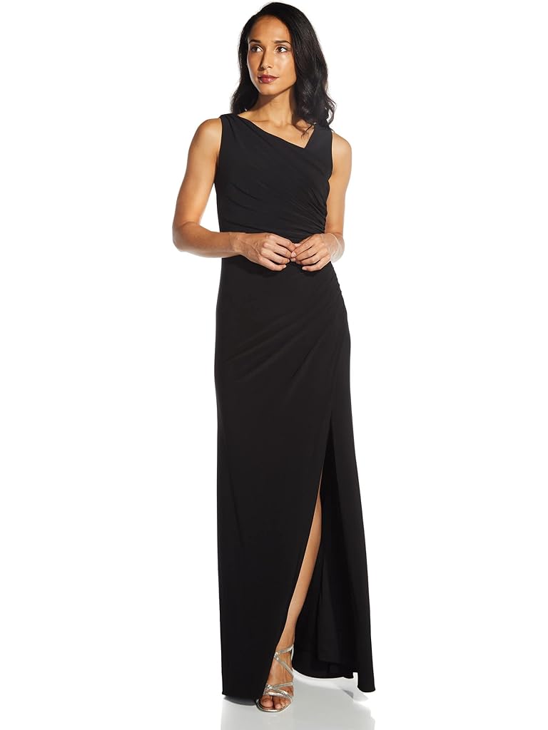 Adrianna Papell Sleeveless Stretch Jersey Ruched Long Gown