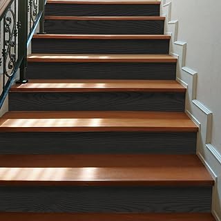 funlife 2 Strips Peel and Stick Stair Riser Sticker, Black Wood Contact Paper Self Adhesive Vinyl Stairway Stickers, Stair...