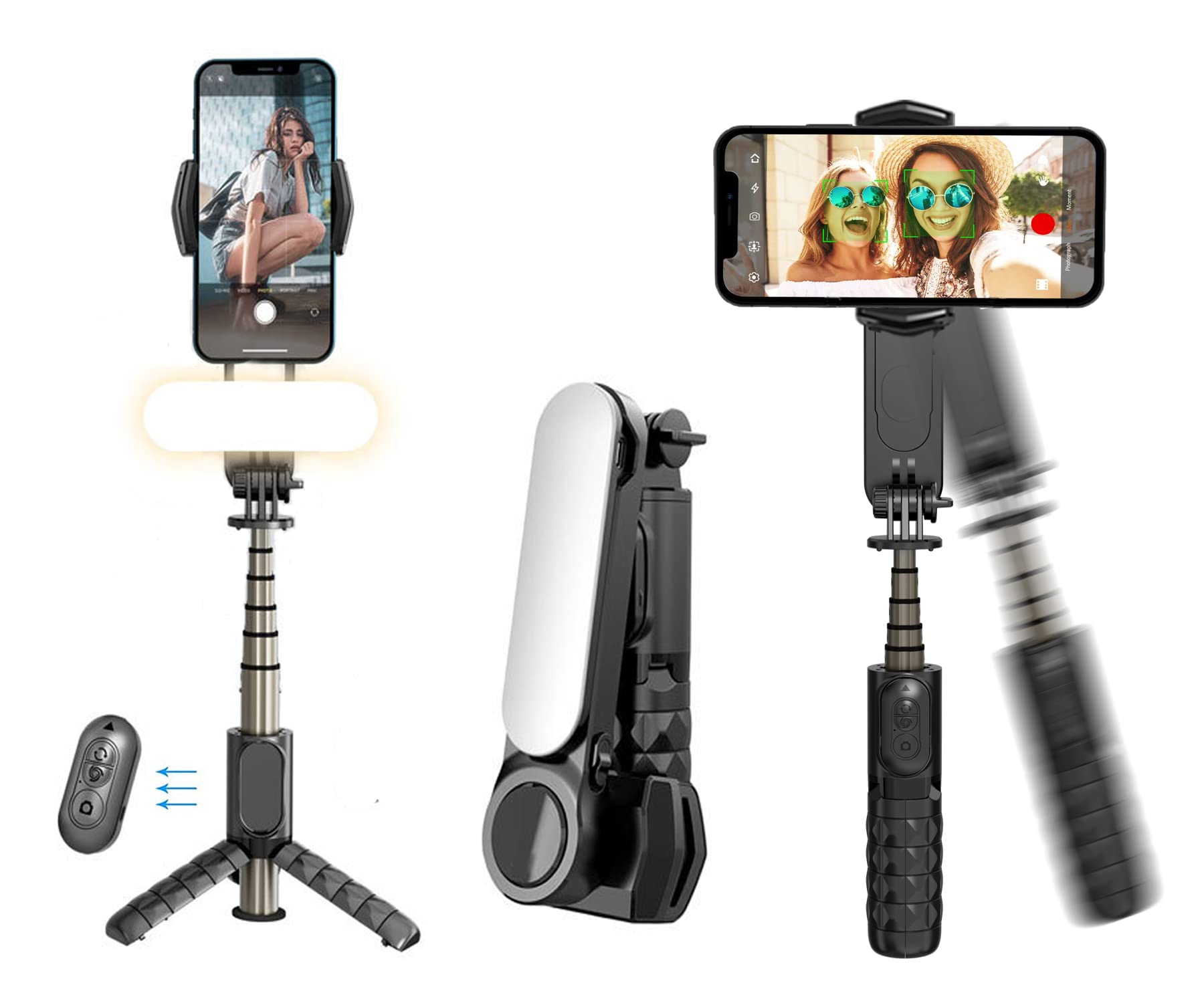 Mobilife Mobile Gimbal Stabilizer,1-Axis Gimbal Stabilizer with LED Fill Light for Smartphone,Mini Selfie Stick Tripod 360°Automatic Rotation,Auto Balance for Vlog YouTube Live Video Gopro Mount