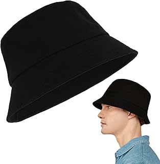 ZNDFTW Bucket Hat, Black Hat, Men's Bucket Hats, Foldable Unisex Black Bucket Hat Solid Colors Fisherman Hat with UV Prote...