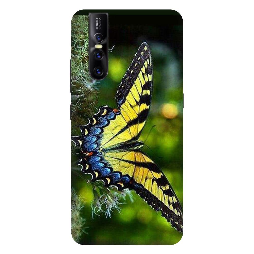 SRIJONI Customised Printed Personalised Back Cover for Vivo V15 Pro Papilio Glaucus Yellow & Blue Swallotail Butterfly D5008