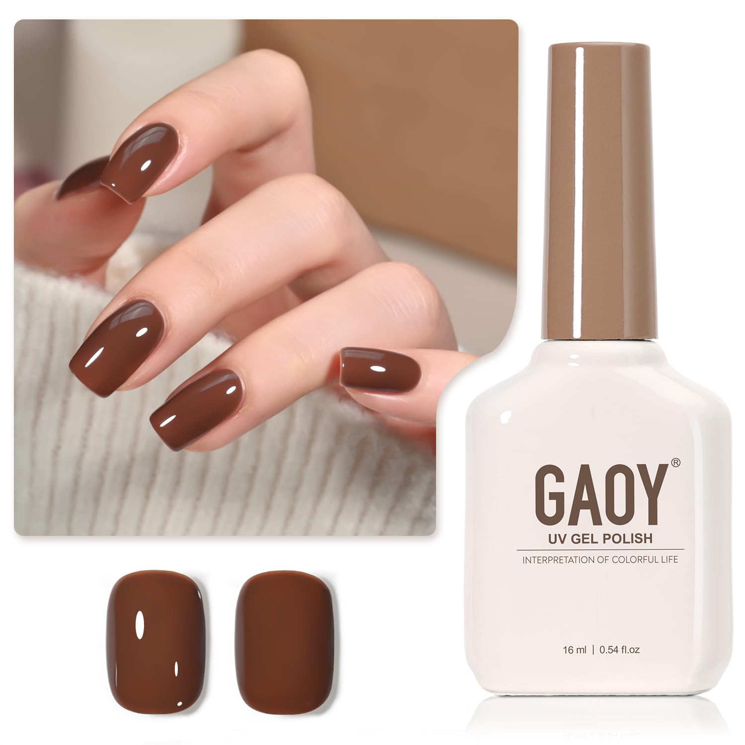 GAOY Brown Gel Nail Polish, 16ml Soak Off Gel Polish, UV Light Cure for Nail Art DIY Manicure at Home, 2088 Amber Brown