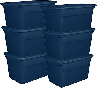 Sterilite 6-Pack Storage Totes with Lids, Large Heavy Duty Tote Bins, 30 Gallon, Blue