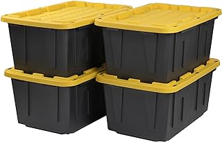 CX BLACK & YELLOW®, 27-Gallon Heavy Duty Tough Storage Container & Snap-Tight Lid, (14.3”H x 20.6”W x 30.6”D), Weather-Res...