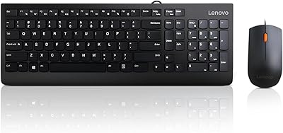 Lenovo 300 USB Combo, Full-Size Wired Keyboard & Mouse, Ergonomic, Left or Right Hand Mouse, Optical Mouse, GX30M39606, Black