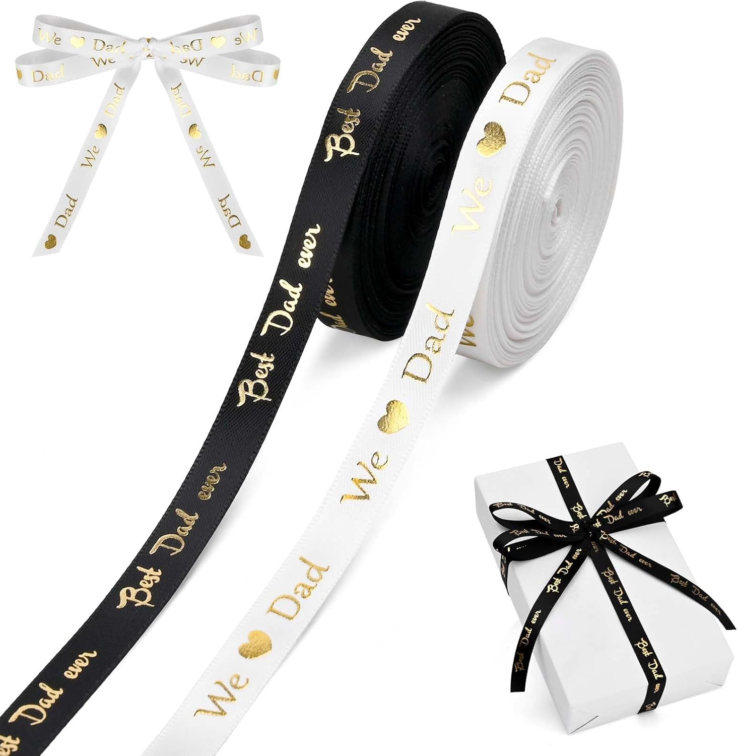 Amazon.com: 2 Rolls Happy Father's Day Ribbon 20 Yards Black White Best ...