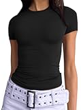 Womens Basic T-Shirts Scoop Neck Short Sleeve Crop Tops Cute Summer Tops Slim Fit Tees Y2k Clothing 2025