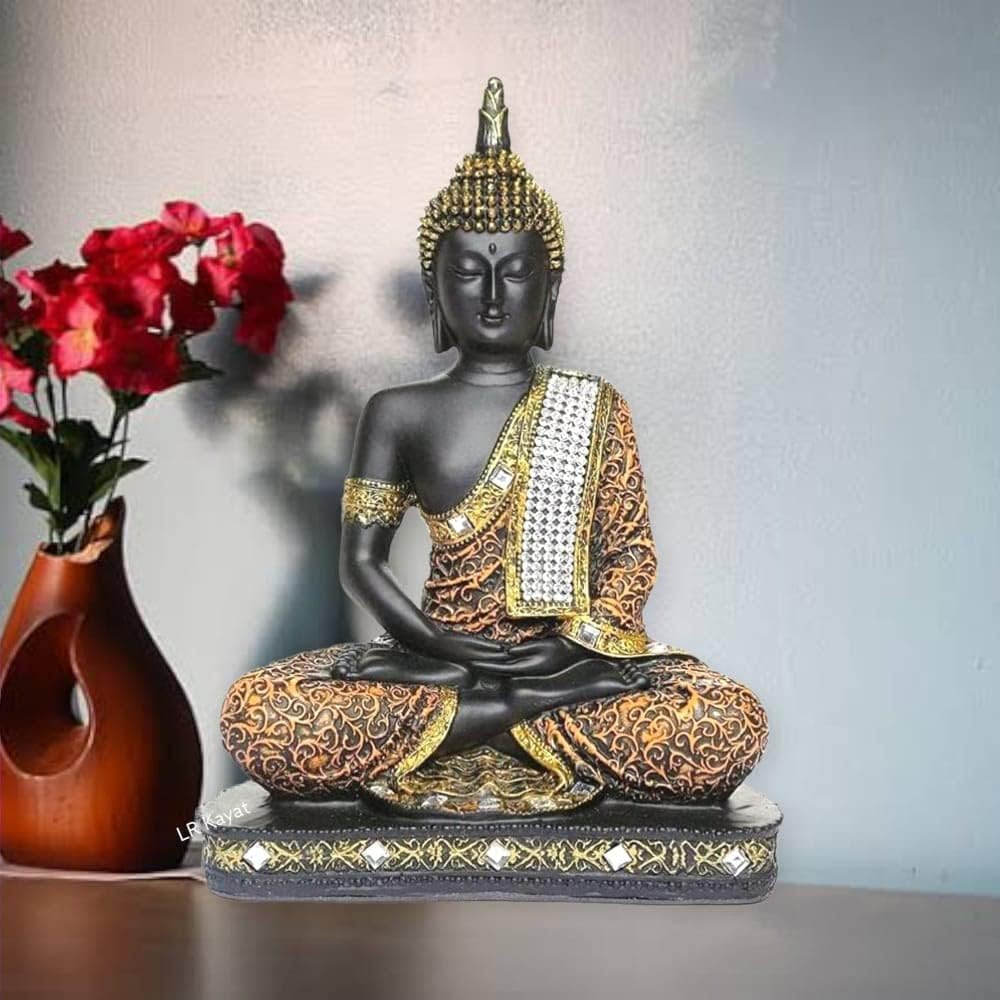 A & S VENTURES Golden and Black Polyresin Meditating Lord Buddha Statue - Home Decor Accent r Meditation Rooms, Living Spaces, Yoga Studios - Gift for Housewarmings