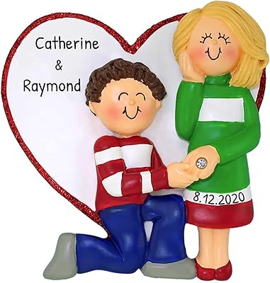 Personalized Engaged Couples Ornament 2024 - Blonde Bride to Be Engagement Ornaments Heart Biracial Couple Gifts for Christmas Engagement Gifts for Couples Engagement Christmas Ornaments by Elves