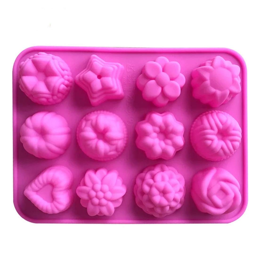 RKPM HOMESFlower Soap Molds Candy Molds Silicone Molds Chocolate Molds Jello Molds Biscuit Cake Baking Mold Ice Cube Tray Muffin Pan, 12 Cavity Mold