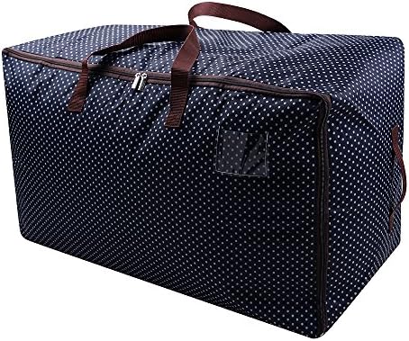 AMJ 100L Large Storage Bag, Comforter/Blanket/Pillows/Quilt Storage Container, Garage Grocery Storage Bag, Garments/Clothes Organizer Bin in Closet/Attic, Moisture Proof, Blue dot