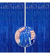 PartyWoo 2 pcs Royal Blue Foil Fringe Curtain, Metallic Foil Tinsel Fringe Backdrop Door Fringe f...