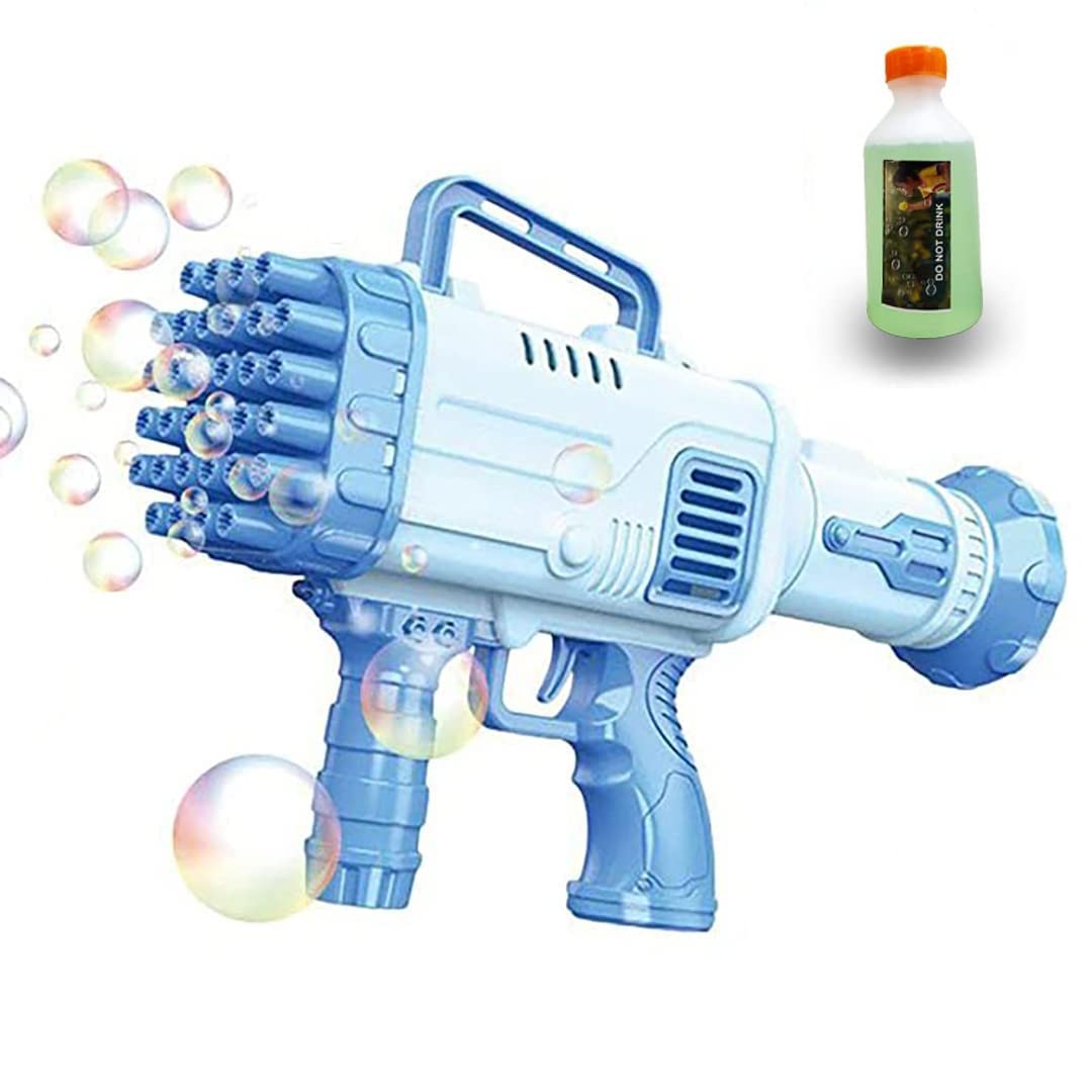 GJSHOP Ultimate Bubble Fun: 32-Hole Bubble Gun for Kids with Indoor and Outdoor Soap Solution