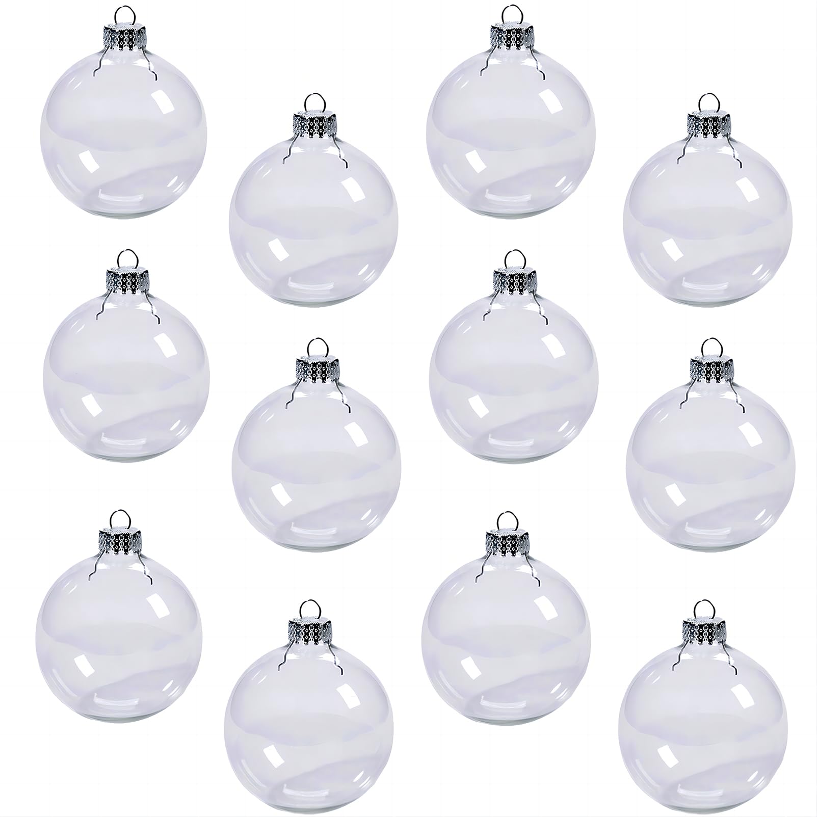 Xugenxes 12 Pcs Clear Plastic Fillable Ornament Balls,2.36Inch Christmas DIY Baubles for Christmas, Halloween, Birthday, Wedding Decor, DIY Crafts Decorations (60 mm)