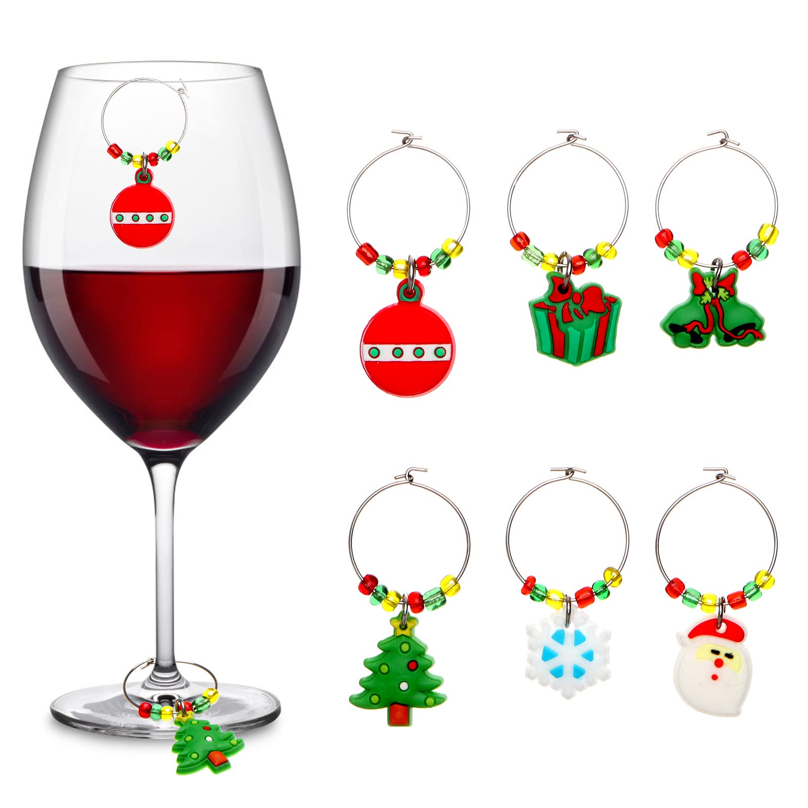 Kungfu Mall 6PCS Christmas Wine Glass Charms Christmas Themed Wine Glass Marks Wine Glass Tags for Christmas Party and Bar Table Decoration