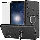 DuoLide for Xiaomi Mi Max 3 Case, 2 in 1 Hybrid Heavy Duty Armor Shockproof Defender Kickstand Dual Layer Bumper Hard Back Case Cover Tempered Glass Screen Protector，Black