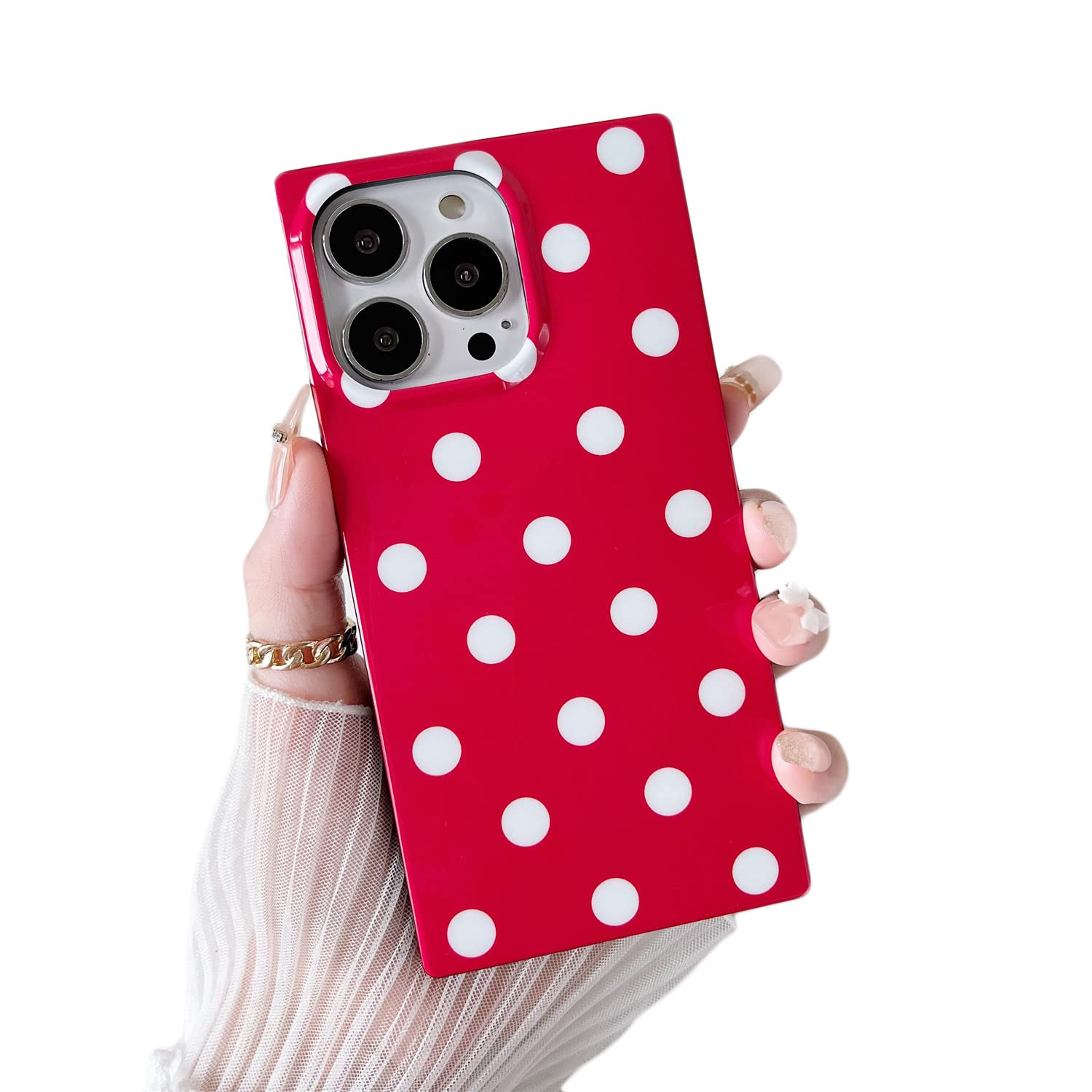 Cocomii Square Case Compatible with iPhone 14 - Luxury, Slim, Glossy, Geometric Patterns, Shapes & Lines, Easy to Hold, Anti-Scratch, Shockproof (Red/White Polka Dots)