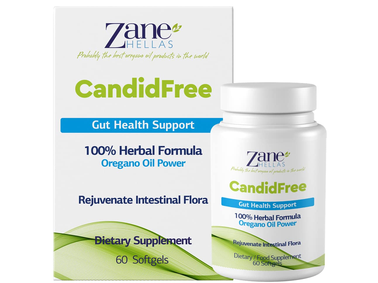 Zane Hellas Candidfree Softgels. Oregano Oil Power. Candida Support. Gut Health Support. Colon Health Support. Intestinal Flora Support. 100% Herbal Solution. 60 Softgels