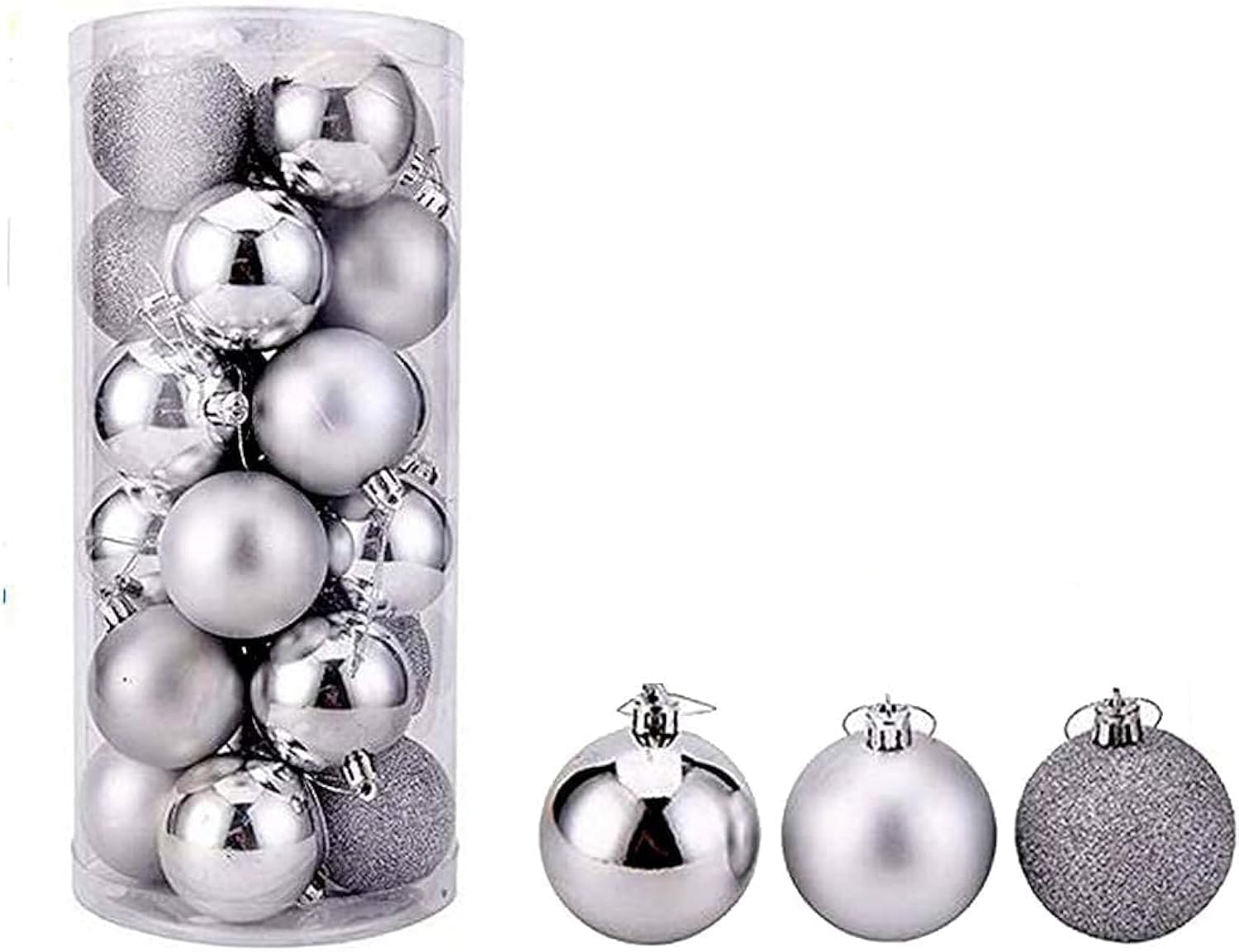 Eclipi Christmas Ball Pendant, Decorative Shatterproof Christmas Tree Pendants Hanging 40mm Christmas Baubles Balls Ornaments Set Pack of 24 pcs 4cm (Silver)