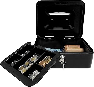 Manhattan Canadian Medium-Sized Cash Box with Lock- Portable Metal Cash Box with Removable Tray, Petty Cash Box Black, Siz...