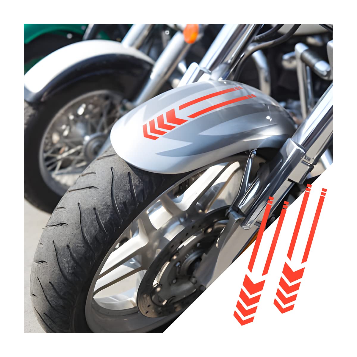 2PCS Motorcycle Front Fender Arrow Reflective Stickers, Motorbike Night Visibility Safety Warning Mudguard Tape Strips, Waterproof Universal Reflective Decals Decoration Accessories (Red)