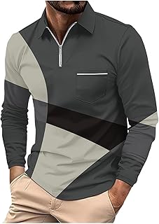 Long Sleeve Men Shirts Trendy V Neck Polo Shirts Casual Button Down Golf Shirts Lightweight Office Shirts