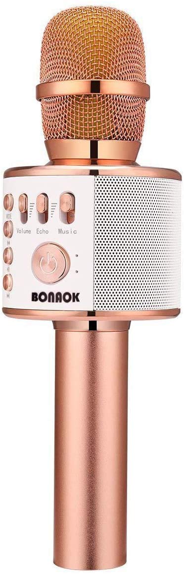 BONAOK Wireless Bluetooth Karaoke Microphone,3-in-1 Portable Handheld Karaoke Mic Speaker Machine Home Party Birthday for All Smartphones PC(Q37 Rose Gold)