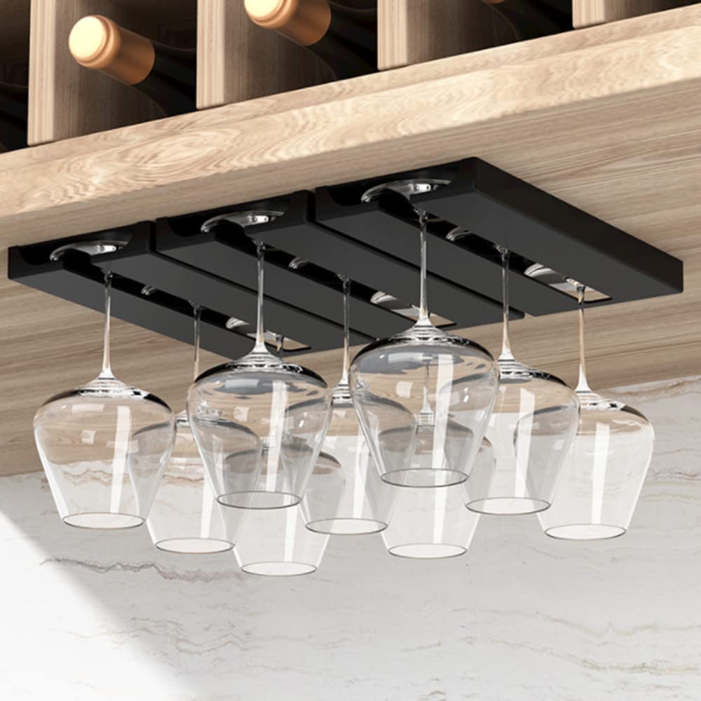 RIIPOOWine Glass Rack - Space-Saving Under Cabinet & Shelf Stemware Holder, Versatile Hanger for Various Glass Sizes, 2-Pack Black