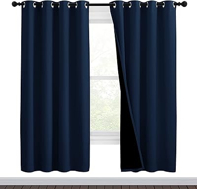 NICETOWN Complete 100% Blackout Curtain Set, Thermal Insulated & Energy Efficiency Window Draperies for Guest Room, Full Shading Panels for Shift Worker and Light Sleepers, Navy Blue, 46W x 72L, 2 Pcs