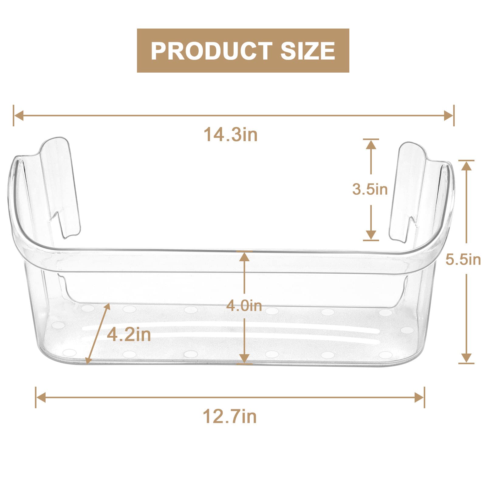 AMI PARTS 240363702 14.3in(L)?ù4.2in(W)?ù5.5in(H) Clear Refrigerator Door Bin Side Shelf for Frigi-daire, Ken-more Refrigerator - Replaces 240363704, 240363705, 240363708, AP2116106, PS430207 (2 Pack)