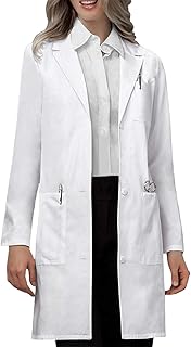 VOGRYE Professional Lab Coat for Women Men Long Sleeve, White, Unisex