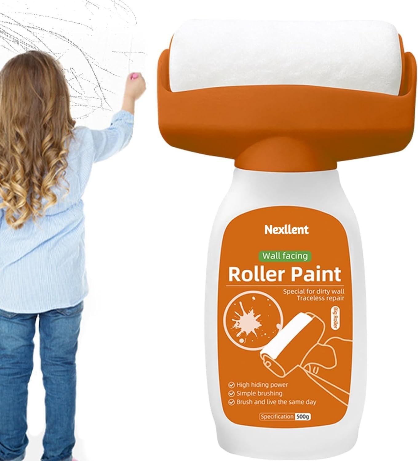 Wall Repair Roller Paint Household Supply Cleaning Tool White Water Based Latex DIY Renovation With Rolling Brush Touch Up Portable No-odor Antibacterial Paint Roller Brush (500g)