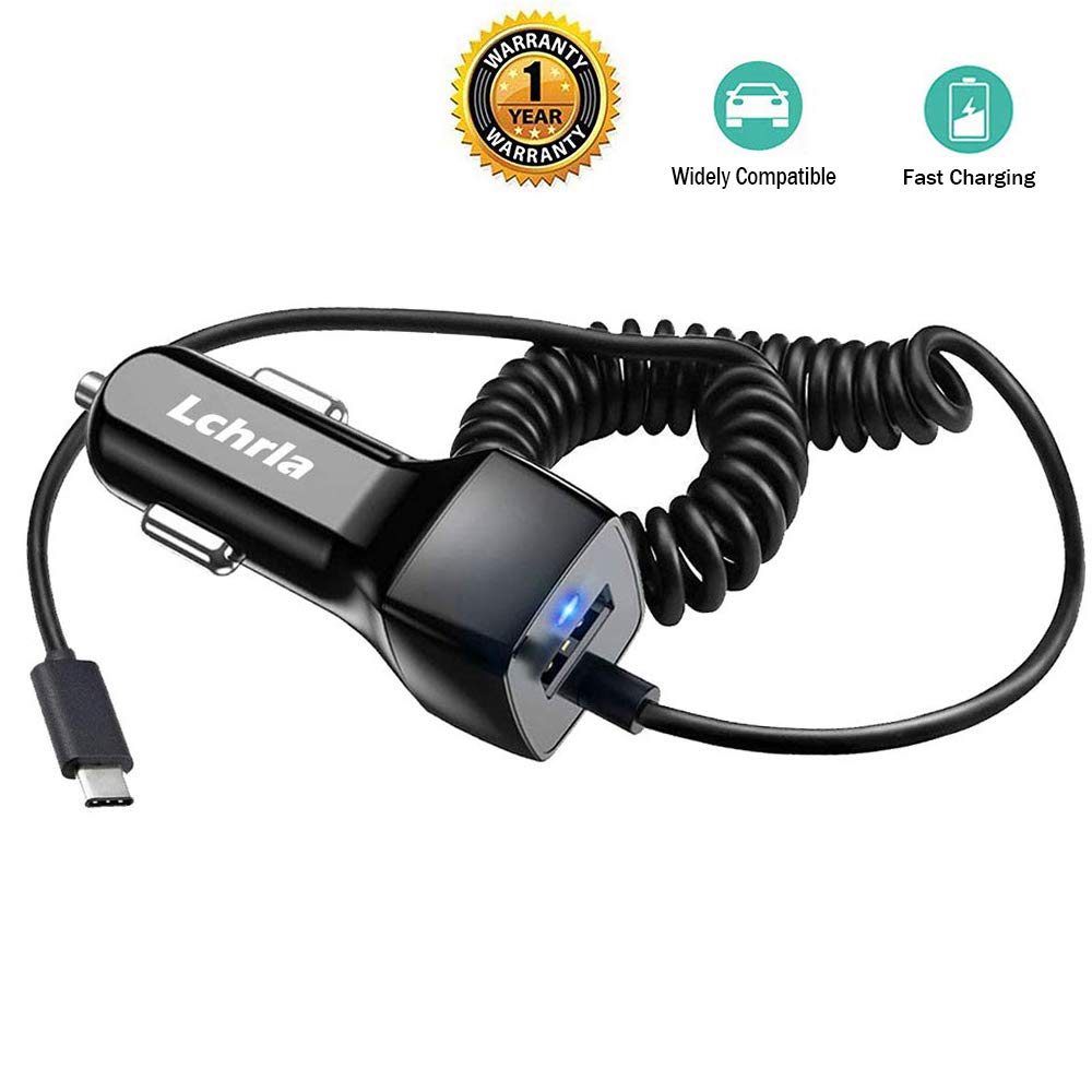 USB Car Charger, Type C Android Phone Car Adapter Built-In Curly Cable Compatible with Samsung Galaxy S8 S9 S10 Plus Note 9 8, LG G7/G6/G5/V40/V30/V20 Google Nexus