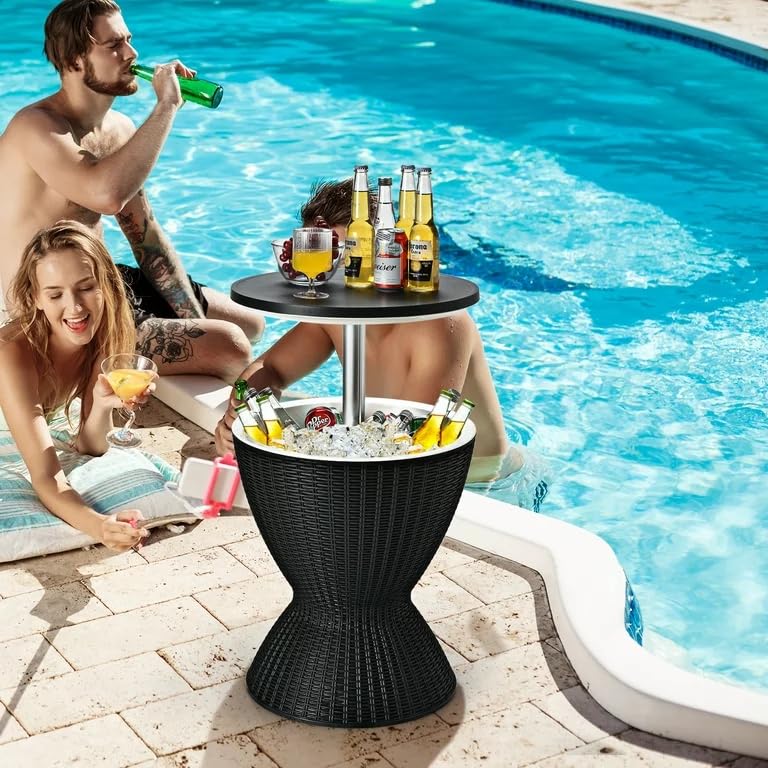 yoyomaxOutdoor Cool, 8 Gallon Beer and Wine Furniture & Hot Tub Side Table, Beverage Cooler, Rattan Style, Cocktail Bar for Patio Pool Party, 8 Gallons, Black