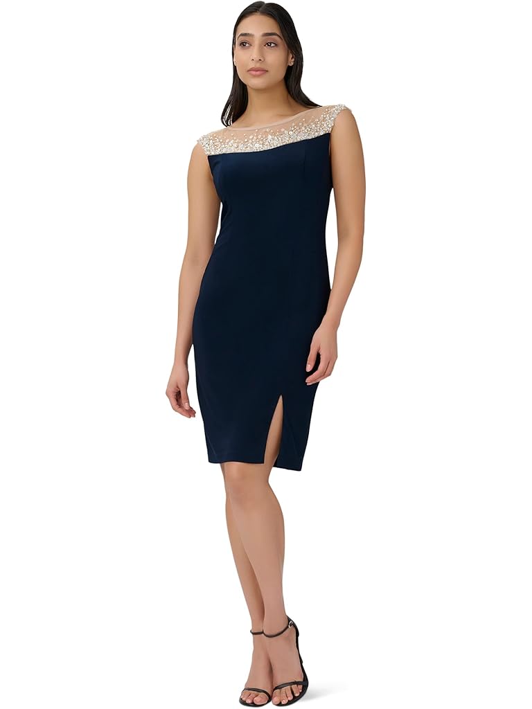 Adrianna Papell Sleeveless Stretch Jersey Cocktail Dress with Beaded Yoke