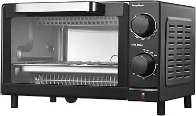 AYOYZ 4 Slice Toaster Oven with 3 Setting, Baking Rack and Pan, Black, New