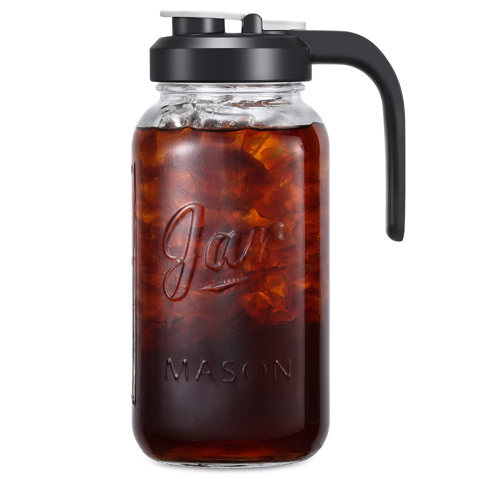 Photo 1 of AOZITA Glass Pitcher with Lid - 2 Quart Mason Jar Pitcher with Filter Lid, Wide Mouth Jar Leak-proof Water Jug, Heavy Duty Glass Container for Water, Juice, Milk, Tea, Iced Coffee, and Drinks